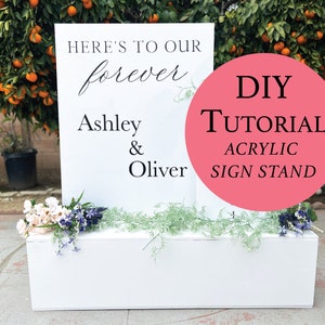 DIY acrylbordstandaard, bruiloftbordstandaard, PDF-tutorial downloaden, acrylbordbasis, welkomstbordstandaard, zitkaartstandaard, houten basis