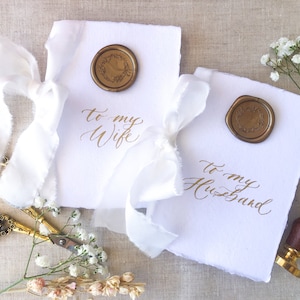 Handmade Wedding Vow Books: Calligraphy, Silk Ribbon & Wax Seal (Set of 2)