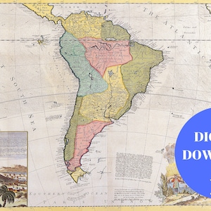 Old Map of Latin America, Digital Map Print, Vintage Map, Vintage Map Print, Ancient Maps, Old Maps, Old Map Print, Antique Map, Poster Map