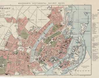 Mapa de Copenhague, Copenhague Mapa Imprimir Vintage, Copenhague Mapa Imprimir, Mapa de Copenhague, Dinamarca Mapa, Dinamarca Mapa Cartel, Vintage Europa Mapa