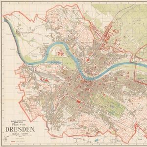 Plan von Dresden, Dresden Stadtplan, Dresden Map, Map of Dresden, Old Dresden Map, Germany Map, Map of Germany, Germany Map Print, 1914