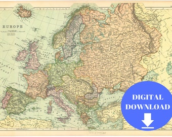 Old Map of Europe, Old Europe Map, Map of Europe, Printable Download, Europe Map, PRINTABLE Map, Large Europe Map, Antique Map, Vintage Map