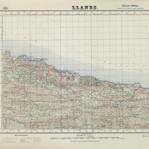 Llanes Map, Map of Llanes, Llanes Print, Llanes City, Old Llanes Map, Spain Map, Map of Spain, Retro Map of Spain, Spain Print, 1943