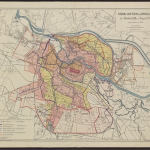 Sewer of Wroclaw, Old Map of Wroclaw, Wroclaw Poland Art, Wroclaw Poland, Wroclaw Poster, Map of Poland, Poland Map, 1919
