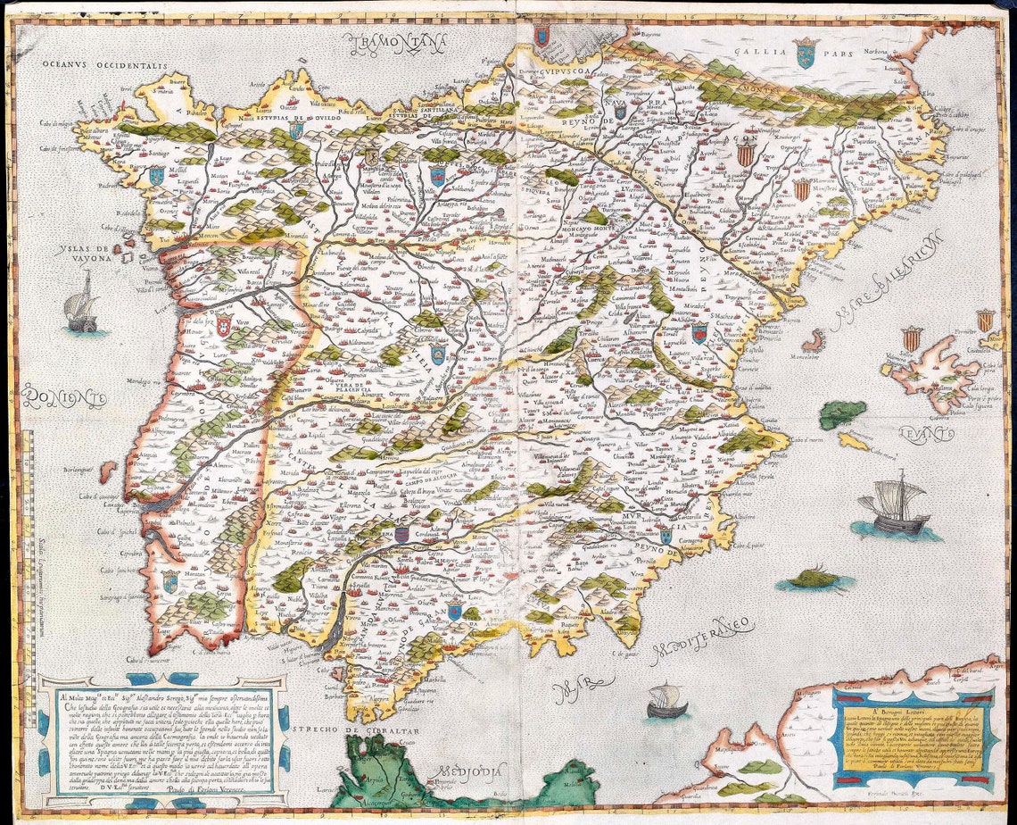 Map of Spain, Old Map of Europe, Digital Map Print, Vintage Map, Vintage Map Print, Ancient Maps ...
