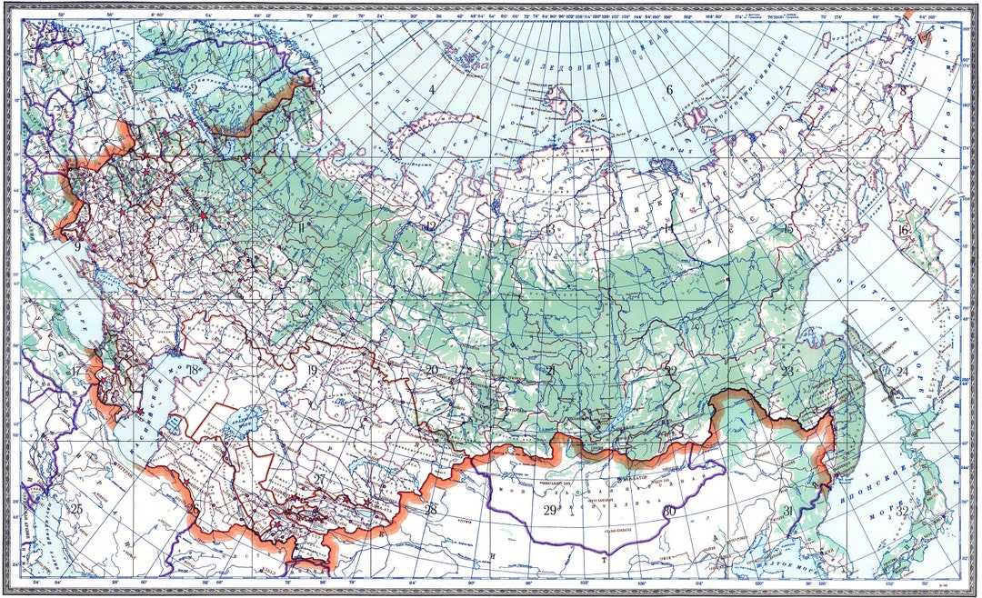 大きなソ連地図、ソ連地図、旧ソ連地図、ソ連地図、地図プリント