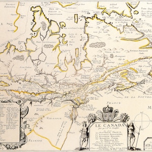 Mapa antigo do Canadá, Mapa do Canadá, Mapa do Canadá, Impressão de mapa do Canadá, Mapa antigo da América, Impressão de mapa digital, Mapa vintage, Impressão de mapa vintage, 1677