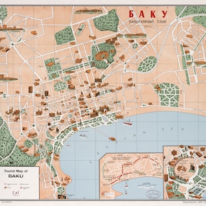Baku Map, Map of Baku, Tourist Map of Baku, Baku Print, Baku Post, Baku Download, Baku City, Baku Plan, Baku City Plan, Azerbaijan Map, 1970