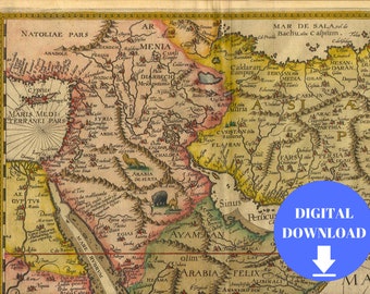 Mapa de Arabia y las Indias Orientales, Mapa del Viejo Mundo, Mapa digital del Viejo Mundo, Mapa del Mundo Antiguo, Mapa del Mundo Grande, Mapa del Mundo Antiguo, Mapa de Póster de 1596