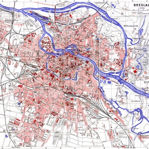 Old Map of Wroclaw, Wroclaw Poland Art, Wroclaw Poland, Wroclaw Poster, Map of Poland, Poland Map, 1920