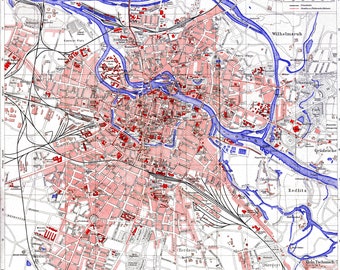Old Map of Wroclaw, Wroclaw Poland Art, Wroclaw Poland, Wroclaw Poster, Map of Poland, Poland Map, 1920