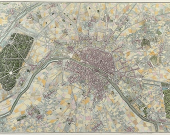 エッフェル塔のあるパリの地図（1889年）、フランスのパリの古い絵地図