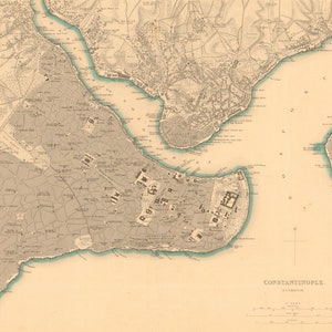 Mapa de Constantinopla, Mapa de Constantinopla, Mapa de Constantinopla Antigua, 1840 imagen 1