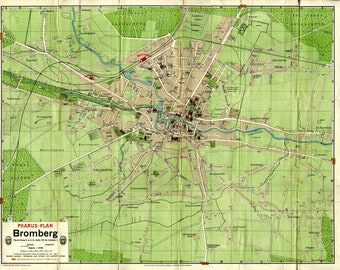 Bydgoszcz Plan, Bromberg Map, Old Bydgoszcz Map, Old Bromberg Map, Retro Bydgoszcz Map, Vintage Bromberg Map, Bydgoszcz Poster, Poland Map