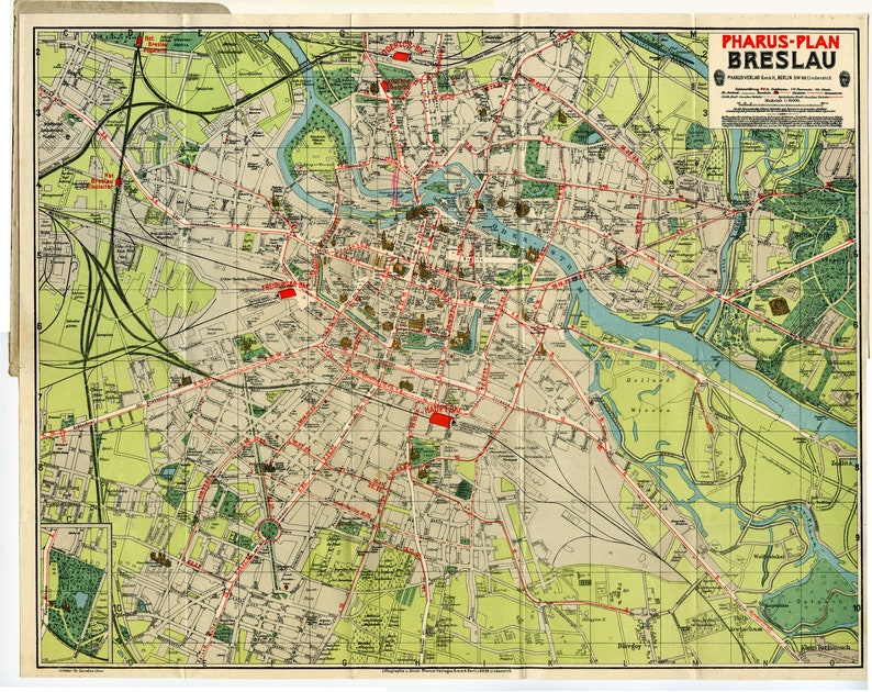 Breslau Map, Old Breslau Map, Retro Breslau Map, Wrocław Map, Old Wrocław Map, Retro Wrocław Map, Wroclaw Map, Wroclaw Print, Wroclaw Plan image 1