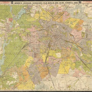 Karta över Berlins kollektivtrafik från 1908 – Vintage tysk järnvägs- och spårvagnskarta (digital nedladdning)