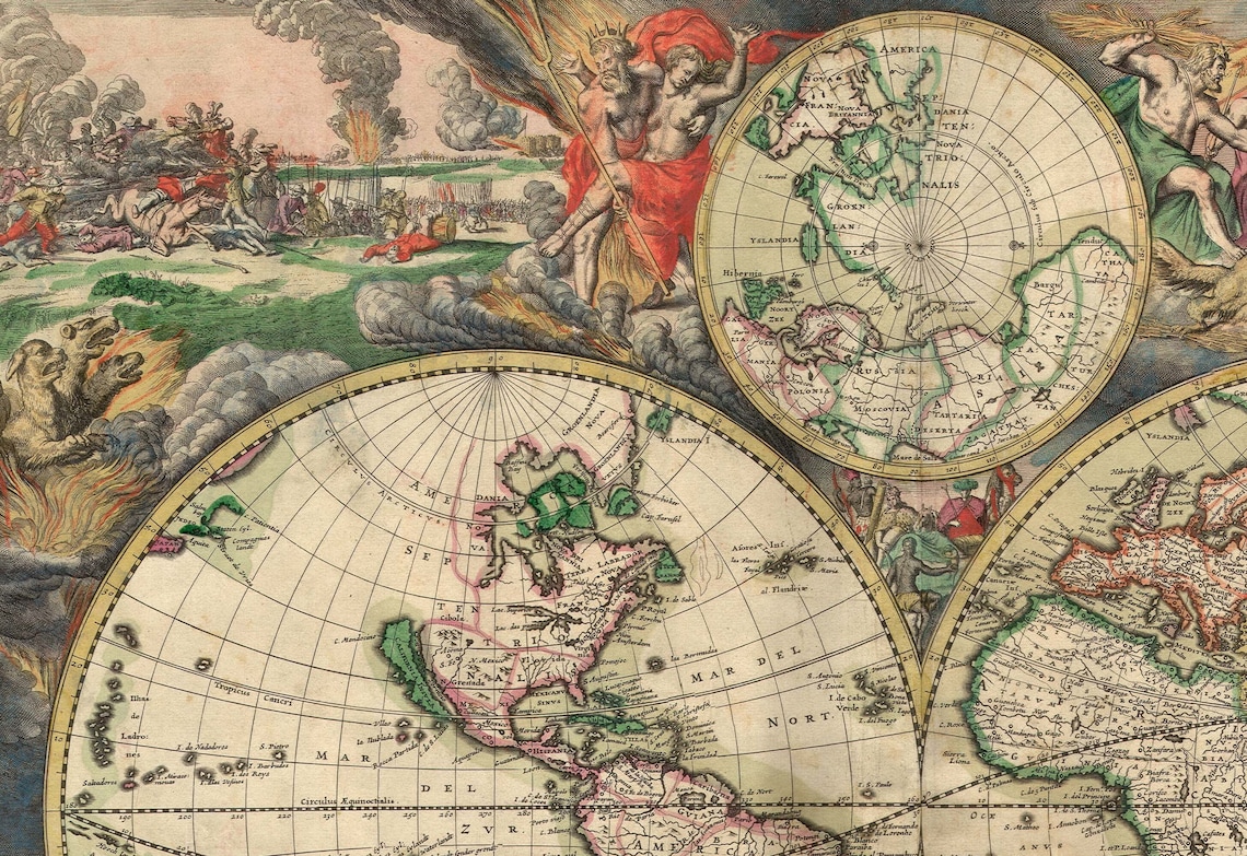 Gerard Van Schagen Historical Map of the World Reproduction, Old World ...