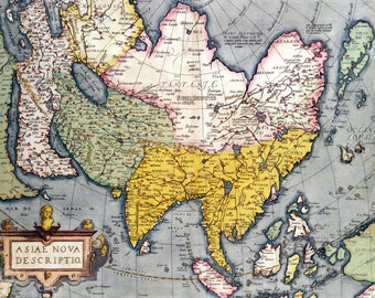 非常に興味深い古いアジアの地図、高解像度の古代世界地図、古代