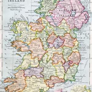 Ireland Map, Ireland Decor, Ireland Art, Map of Ireland, Map of Ireland by County, Irish Map, Ireland Wall Art, 1930 (Digital Download)