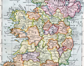 Irland Karte, Irland Dekor, Irland Kunst, Karte von Irland, Karte von Irland nach Grafschaft, irische Karte, Irland Wandkunst, 1930 (Digitaler Download)