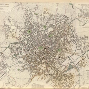 Birmingham Kaart, Kaart van Groot-Brittannië, Kaart van Engeland, Kaart van het Verenigd Koninkrijk, Oude Kaart van Europa, Antieke Kaarten, Oude Wereld Kaart, Digitale Wereldkaart, 1839
