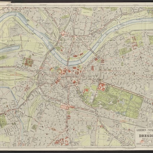Plan von Dresden, Dresden Stadtplan, Dresden Map, Map of Dresden, Old Dresden Map, Germany Map, Map of Germany, Germany Map Print, 1939