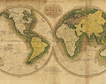Carte du monde antique, Carte du monde ancien, Impression de carte numérique, Carte ancienne, Impression de carte ancienne, Cartes anciennes, Anciennes cartes, Ancienne carte imprimée, Carte ancienne 1800