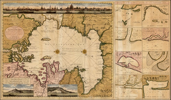 1720年のカスピ海とカスピ海沿岸諸国の地図、世界地図、カスピ海地図