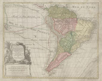 America Meridionalis, Antique South America Print, Southern America Poster, Latin America Map from 1772