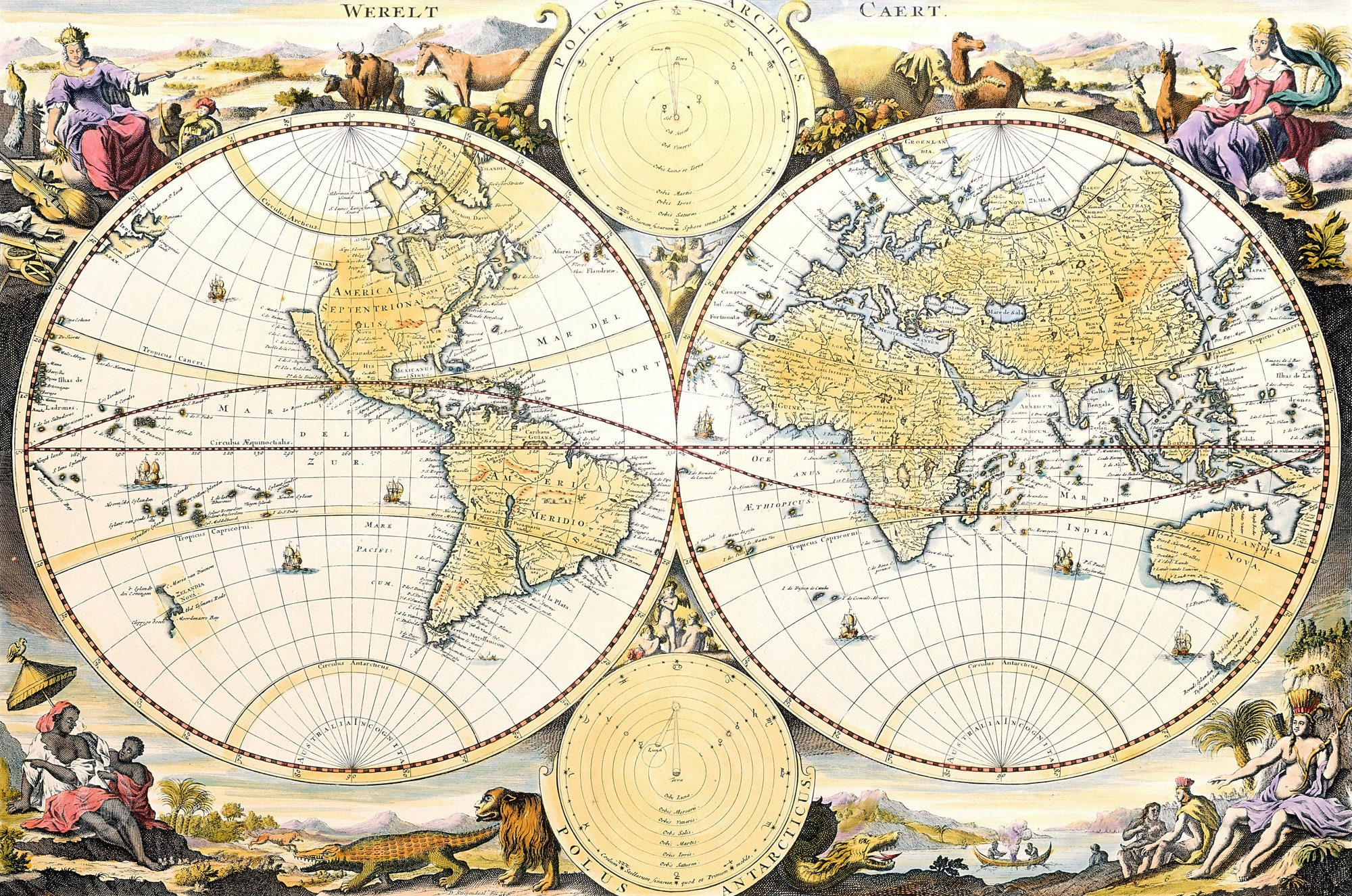 アンティーク世界地図、古い世界地図、デジタル地図プリント アンティーク世界地図、古い世界地図、デジタル地図プリント