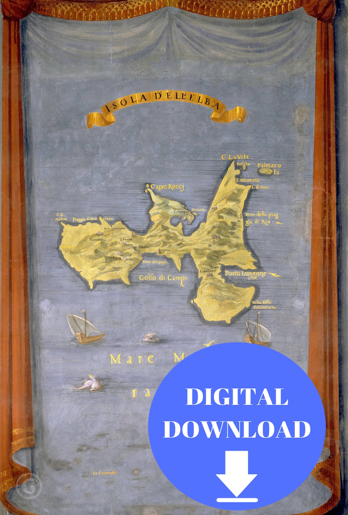 Elba Island, Napoleon Exile in 1814, Elba Map, Old Map of Europe ...
