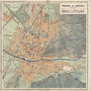 Freiburg Map, Map of Freiburg, Old Freiburg Map, Germany Map, Map of Germany, Germany Map Print, 1930