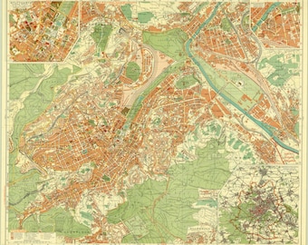 Stuttgart Map, Stuttgart Germany, Germany Map, Germany Map Print, Old Map of Europe, German Art