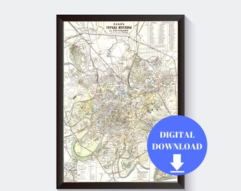 1912 Map of Moscow, Old Map of Europe, Digital Map Print, Vintage Map, Vintage Map Print, Old Maps, Old Map Print, Antique Map, Poster Map