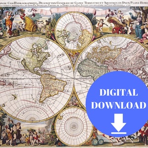 Antique World Map, Old World Map, Digital Map Print, Vintage Map, Vintage Map Print, Ancient Maps, Old Maps, Old Map Print, Antique Map