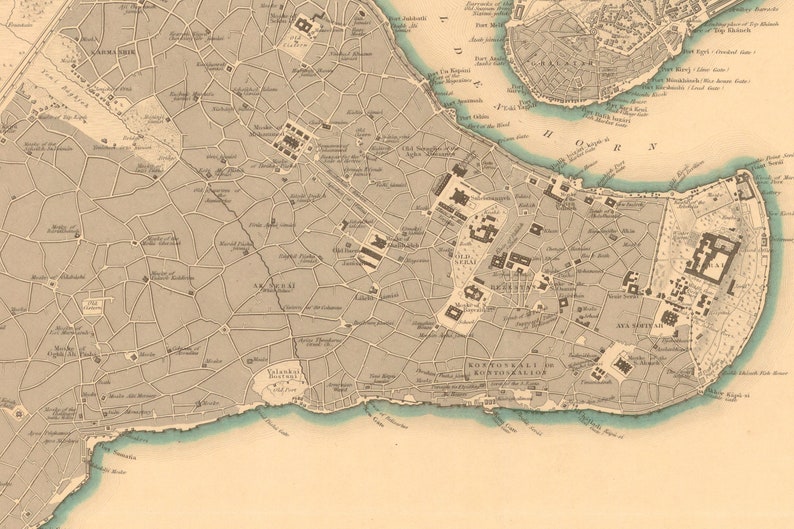 Mapa de Constantinopla, Mapa de Constantinopla, Mapa de Constantinopla Antigua, 1840 imagen 2