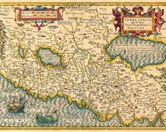 Yodokus Hondius - Holy Land Map, 1613-16, Old World Map, Digital Old World Map, Antique World Map, Vintage Map, Antique Map, Old Map