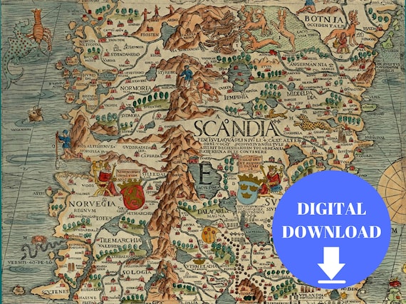 Part Of Scandinavia Old Map Digital Map Print Printable Map Etsy