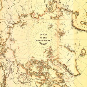 Karte der Nord polaren Region, Polarkarte, Arktis Karte, Nordpol Karte, Nordpol Karte, Vintage Karte, Alte Karte der Arktis, Arktis Region Karte, 1867