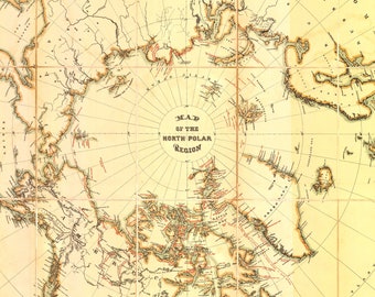 北極地域地図、極地地図、北極地図、北極点地図、ヴィンテージ地図