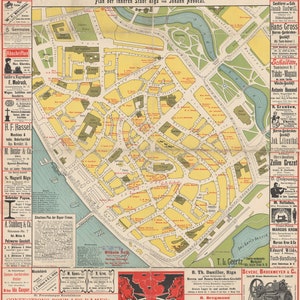 Riga Map, Retro Riga Plan, Old Map of Riga, Vintage Latvia Map, Latvia Map, Map of Latvia, Riga Art, Riga Download, Riga City Map, Riga City