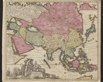 Antike Asien Karte 1700, China Poster, Historische Kartographie, Vintage Wandkunst, Digitales Asien Download