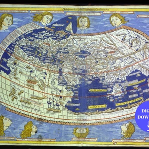 Old World Map, Digital Old World Map, Printable Download, Vintage World Map, PRINTABLE Map, Large World Map, Antique World Map, 1482 Map