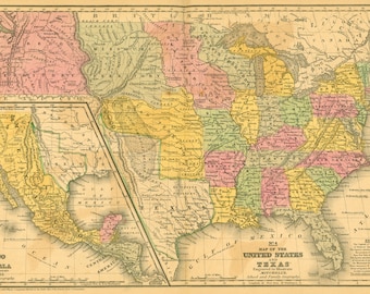 1830 年のアメリカ合衆国および領土の地図 - 古い地図と版画
