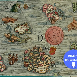 Part of Carta Marina, Shetland Map, Shetland Islands Map, Map of Shetland Islands, Old Europe Map Vintage Europe Map Old Map of England 1539