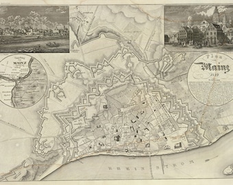 Mainz Map, Map of Mainz, Old Mainz Map, Germany Map, Map of Germany, Germany Map Print, 1849