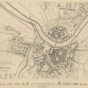 Dresden Map, Map of Dresden, Old Dresden Map, Germany Map, Map of Germany, Germany Map Print, 1833