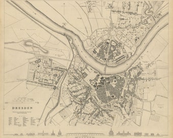 Dresden Kaart, Kaart van Dresden, Oude Dresden Kaart, Duitsland Kaart, Kaart van Duitsland, Duitsland Kaart Print, 1833