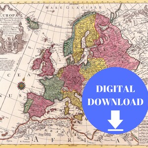 Old Map of Europe, Digital Map Print, Vintage Map, Vintage Map Print, Ancient Maps, Old Maps, Old Map Print, Antique Map, Poster Map