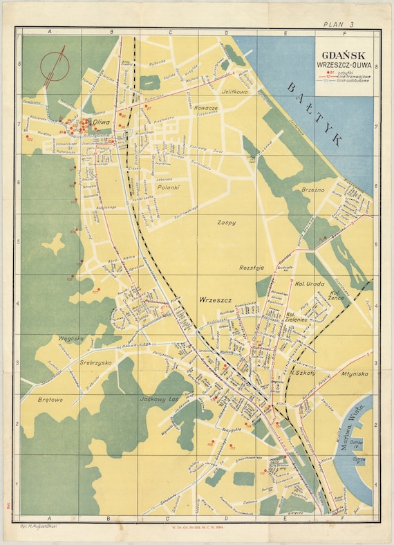 Gdańsk Map Map of Gdańsk Map of Old Gdańsk Danzig Map Map - Etsy